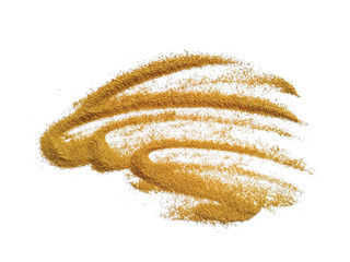 Pile of wood shavings and wood powder isolated on white background. Wood sawdust on white background.