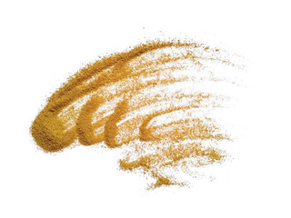 Pile of wood shavings and wood powder isolated on white background. Wood sawdust on white background.