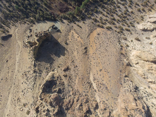 Desert with rocks, top view, texture with space