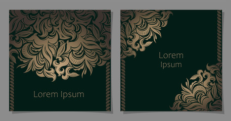 Naklejka premium Mandala Luxury Background, ornament template for wedding invitation, book cover, flyer, menu, brochure, postcard, background, wallpaper, decoration, gold and dark green
