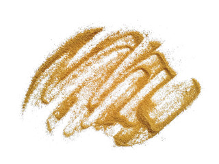 Pile of wood shavings and wood powder isolated on white background. Wood sawdust on white background.