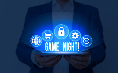 Fototapeta premium Text sign showing Game Night. Business photo showcasing usually its called on adult play dates like poker with friends
