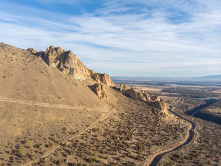 Rocks in a beautiful, beautiful canyon, desert river, Smith Rock State Park, Oregon, top view