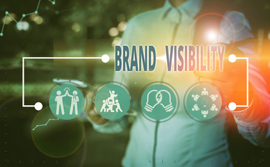 Writing note showing Brand Visibility. Business concept for frequency at which showing see your...