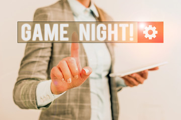 Conceptual hand writing showing Game Night. Concept meaning usually its called on adult play dates...