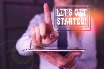 Word writing text Let S Get Started. Business photo showcasing encouraging someone to begin doing...