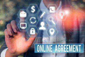 Conceptual hand writing showing Online Agreement. Concept meaning contract modelled signed and executed electronically
