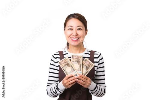 帯付きの札束とエプロン姿の女性 Wall Mural Wallpaper Murals Beeboys