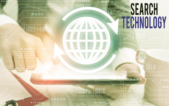 Writing note showing Search Technology. Business concept for service that allows Internet users to search for content