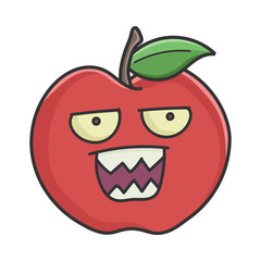 Mad angry red apple cartoon apple isolated on white