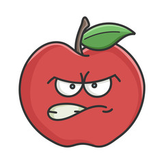 Angry red apple cartoon apple isolated on white