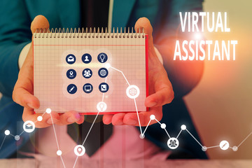 Writing note showing Virtual Assistant. Business concept for demonstrating who provides various...