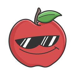 Cool sunglasses red apple cartoon apple isolated on white