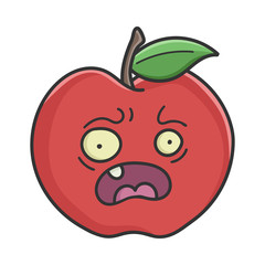 Scared red apple cartoon apple isolated on white