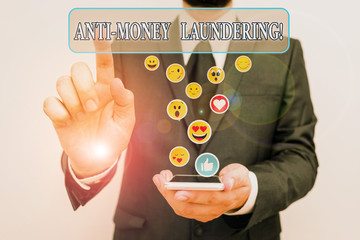 Text sign showing Anti Money Laundering. Business photo text regulations stop generating income through illegal actions