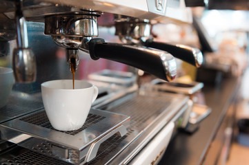 black coffee morning on coffee machine