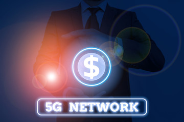 Conceptual hand writing showing 5G Network. Concept meaning greatly increase the speed and...