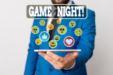 Text sign showing Game Night. Business photo text usually its called on adult play dates like poker with friends