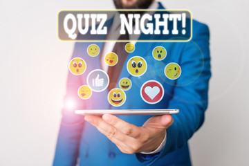 Text sign showing Quiz Night. Business photo text evening test knowledge competition between individuals