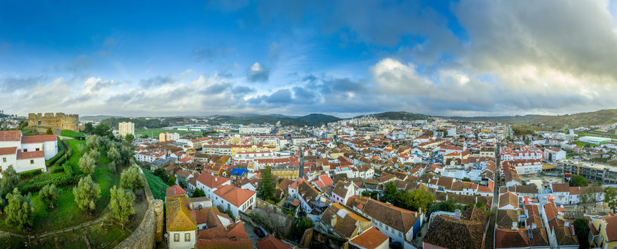 Aerial view of Torres Vedras town with colorful houses in Portugal