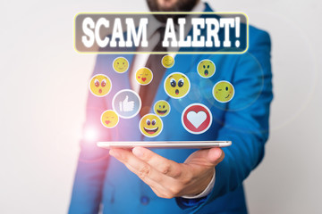 Text sign showing Scam Alert. Business photo text fraudulently obtain money from victim by persuading him