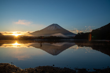 Fototapeta na wymiar 精進湖の逆さ富士　日の出