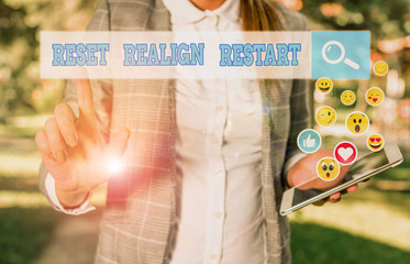 Conceptual hand writing showing Reset Realign Restart. Concept meaning Life audit will help you put...