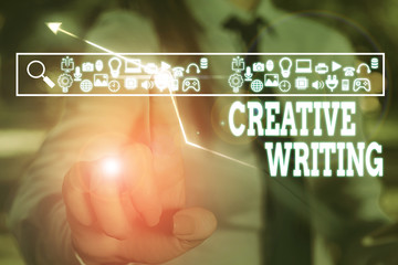 Text sign showing Creative Writing. Business photo text fiction or poetry which displays imagination or invention