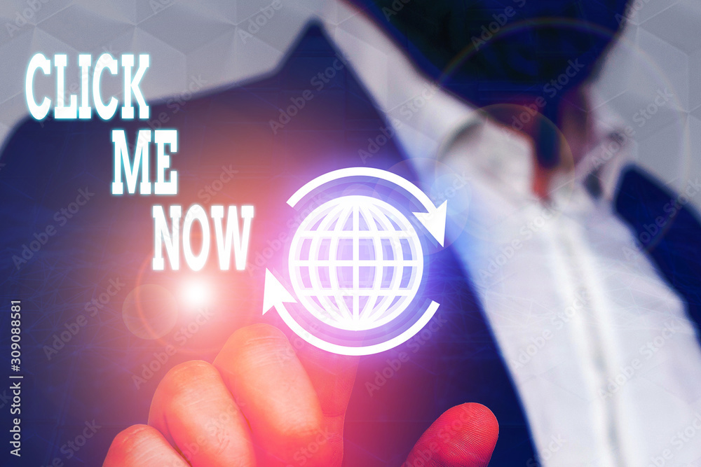 Wall mural conceptual hand writing showing click me now. concept meaning internet helping desk press the button