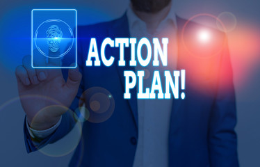 Conceptual hand writing showing Action Plan. Concept meaning proposed strategy or course of actions...
