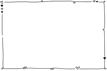 Hand drawing. Black line with mini heart on white background. Simple, Cute border. Can be use for any card, web, label, banner or brochure. Copy space for any text design.