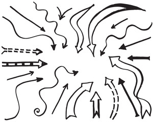 Set of Hand drawn vector arrows  doodle on white background.design element vector illustration.