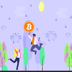  Bitcoin. Flat design style web banner of blockchain technology, bitcoin,crypto exchange.