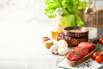 Raw steak fillet with vegetables