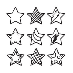 Obraz premium collection of hand drawn doodle stars illustration with cartoon line art style isolated on white background
