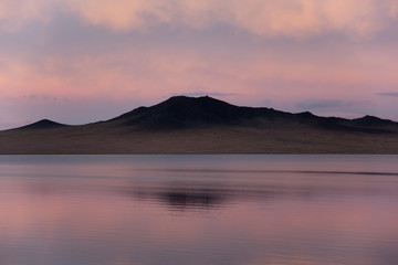 sunset on a lake in Mongolia