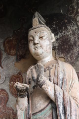 Maijishan Cave-Temple Complex in Tianshui , Gansu Province , China. Artistic treasures of Maiji Mountain caves. UNESCO World Heritage Site.