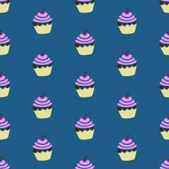 Hand drawn seamless pattern with cupcake. Vector illustration. EPS 10