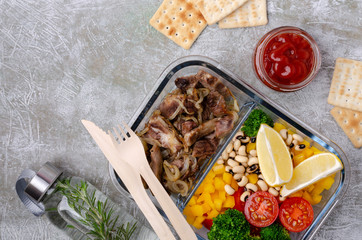 Meat with vegetables and beans