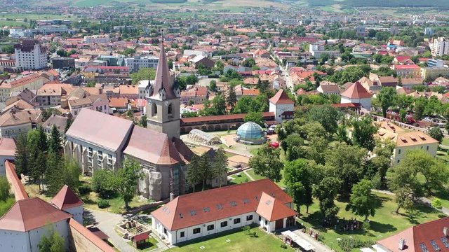 Aerial view of Medieval Fortress and the city of Targu Mures, Romania
