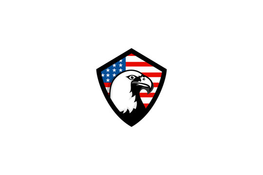 Head of the eagle with american flag, sport logo. white color background. black border. security emblem. Eagles flag american illustration,