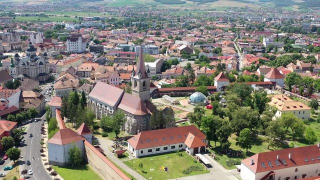 Aerial view of Medieval Fortress and the city of Targu Mures, Romania