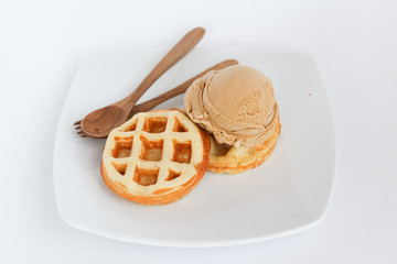 Belgian waffles with coffee ice cream