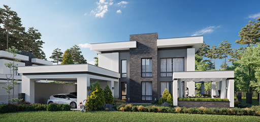 Modern private house, 3d rendering