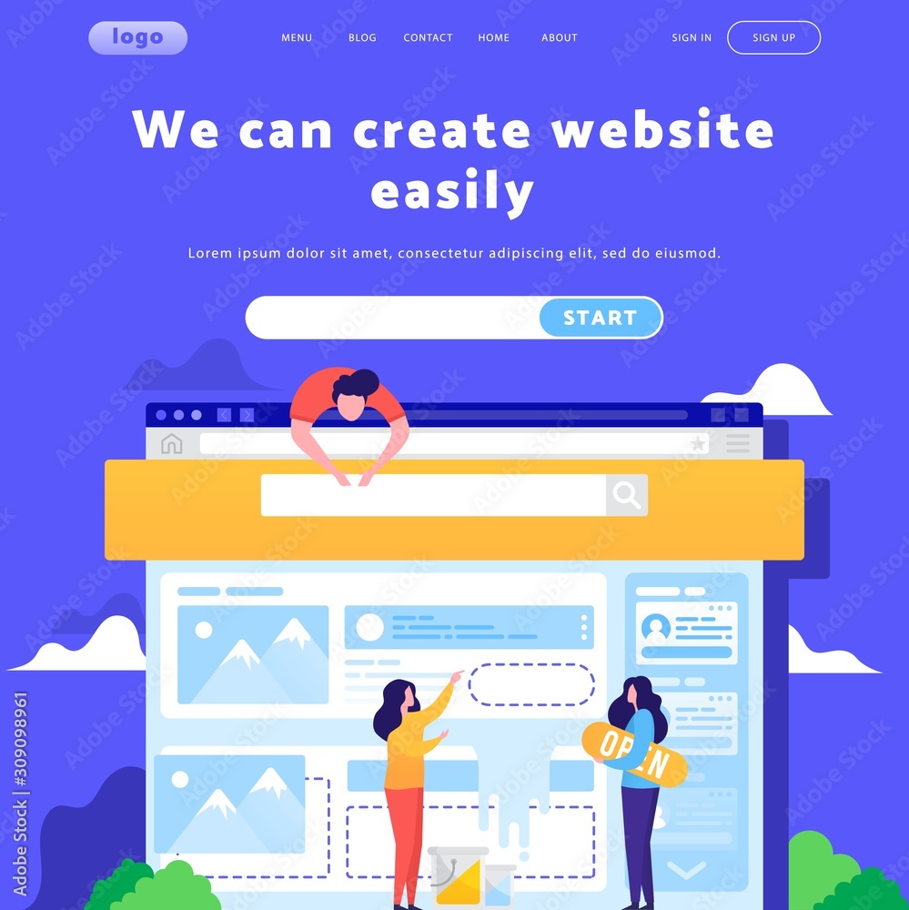 Poster vector web site design template. landing page concepts for website mobile development. modern flat i