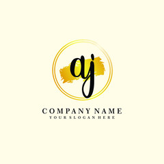 Obraz premium Initial AJ handwriting logo, and brush circle template 