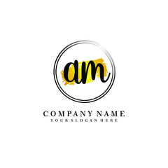 Initial AM handwriting logo, and brush circle template 