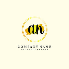 Initial AN handwriting logo, and brush circle template 