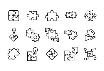 Stroke line icons set of solution.
