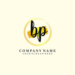 Initial BP handwriting logo, and brush circle template 